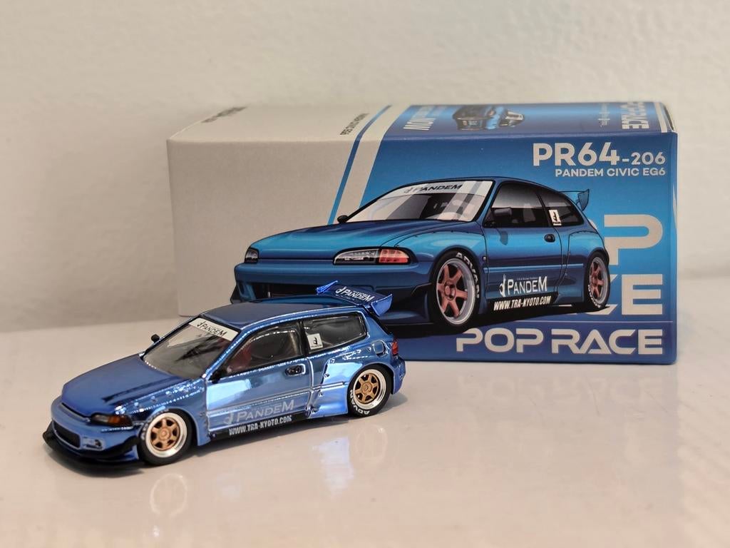 Pandem Honda Civic EG6 - Blauw chroom - 1:64 Pop Race, Auto, Nieuw, Ophalen of Verzenden, Pop Race
