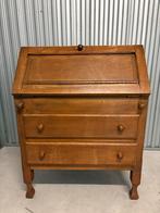 Vintage Secretaire Massief Hout met Leder Werkblad, Ophalen, Gebruikt