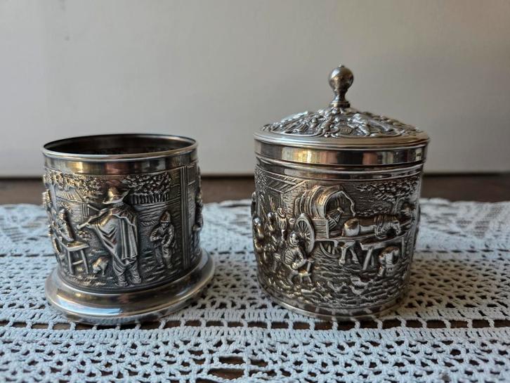 Zwaar verzilverd theebus lepelvaasje, Antiek en Kunst, Antiek | Goud en Zilver, Ophalen of Verzenden
