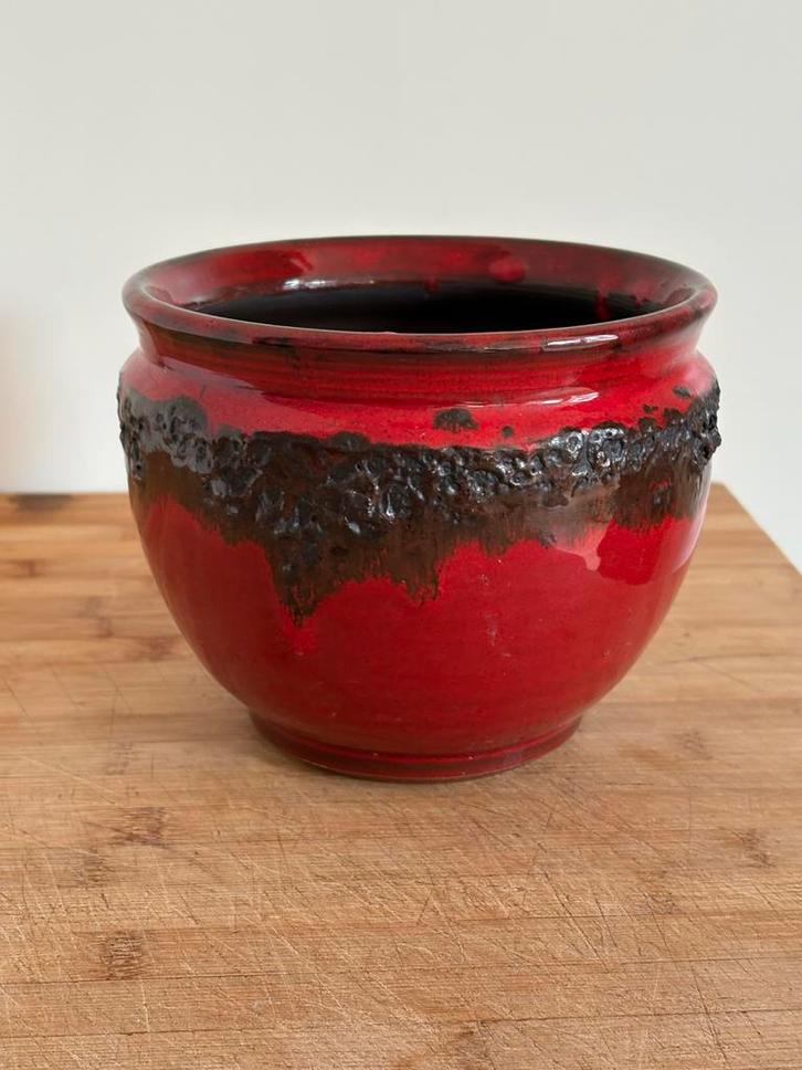 Vintage rode keramische bloempot "fat lava" stijl, Antiek en Kunst, Antiek | Keramiek en Aardewerk, Ophalen