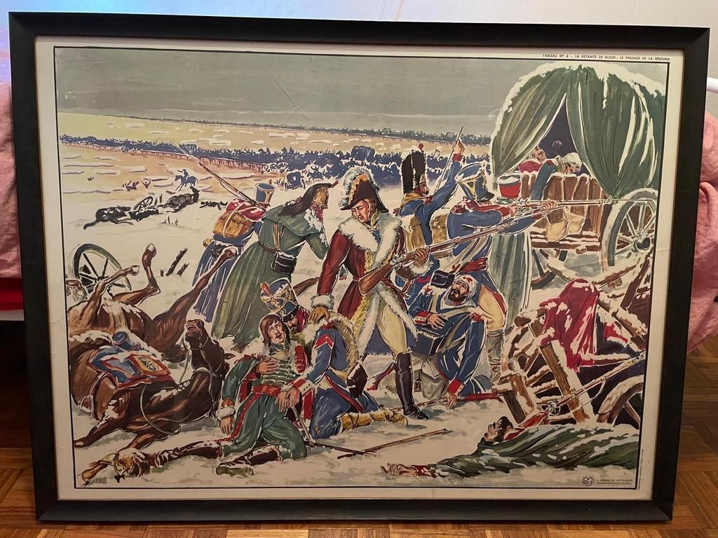 Vintage Franse Schoolplaat Napoleon Russische Veldtocht, Ophalen of Verzenden