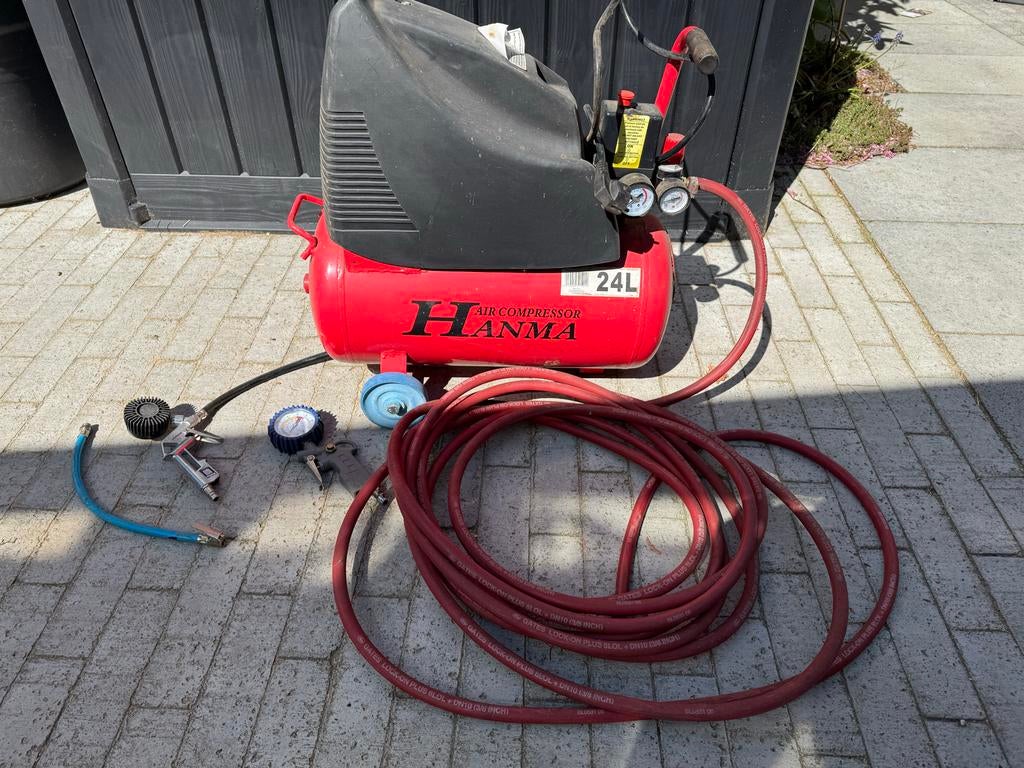 Hanma Compressor 24L, Doe-het-zelf en Verbouw, Compressors, Ophalen, Gebruikt, 6 tot 10 bar, Minder dan 200 liter/min
