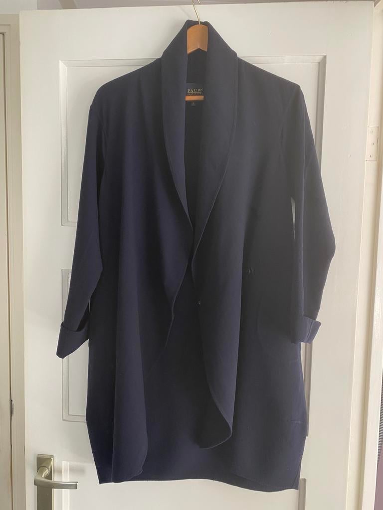 Pauw donkerblauwe jas eggshape maat 1 wol met elastan, Ophalen, Gedragen, Maat 38/40 (M), Blauw