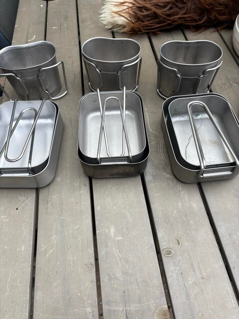 Set van 3 roestvrijstalen mess tin set (pan) en mok, Ophalen of Verzenden, Gebruikt
