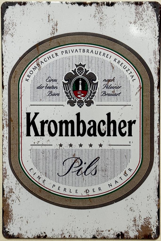 Krombacher logo wit bier reclamebord van metaal wandbord, Verzamelen, Biermerken, Ophalen of Verzenden, Nieuw, Reclamebord, Plaat of Schild