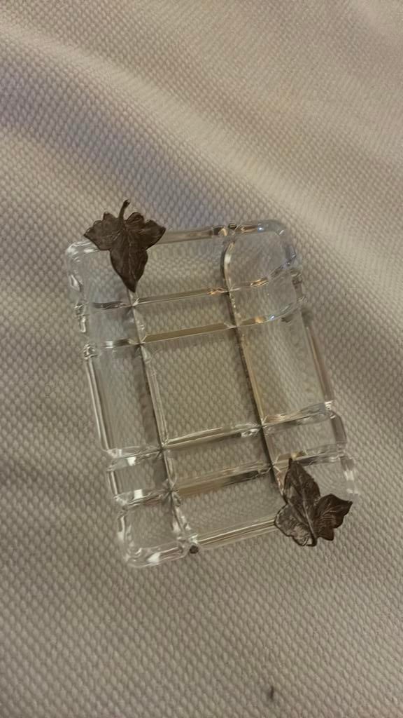 Kristal ring bakje met zilver decoratie blaadjes, Antiek en Kunst, Ophalen of Verzenden