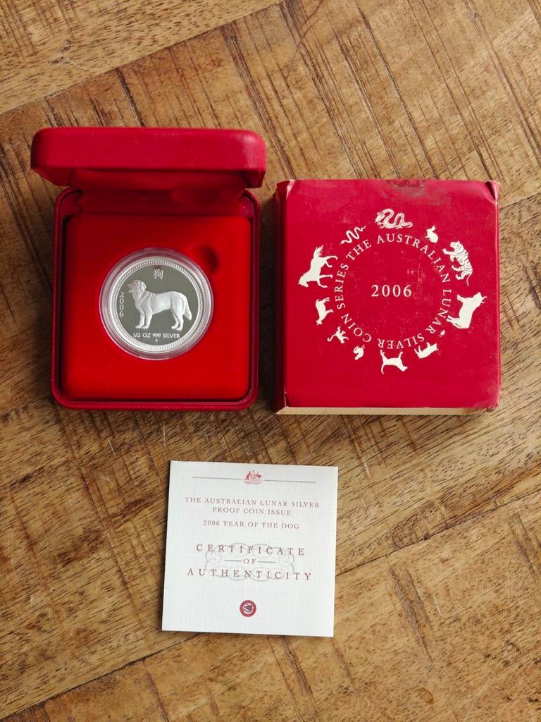 2006 Lunar Dog Proof 1/2 oz Oplage 2500 Zie ook andere, Ophalen of Verzenden, Losse munt, Zilver