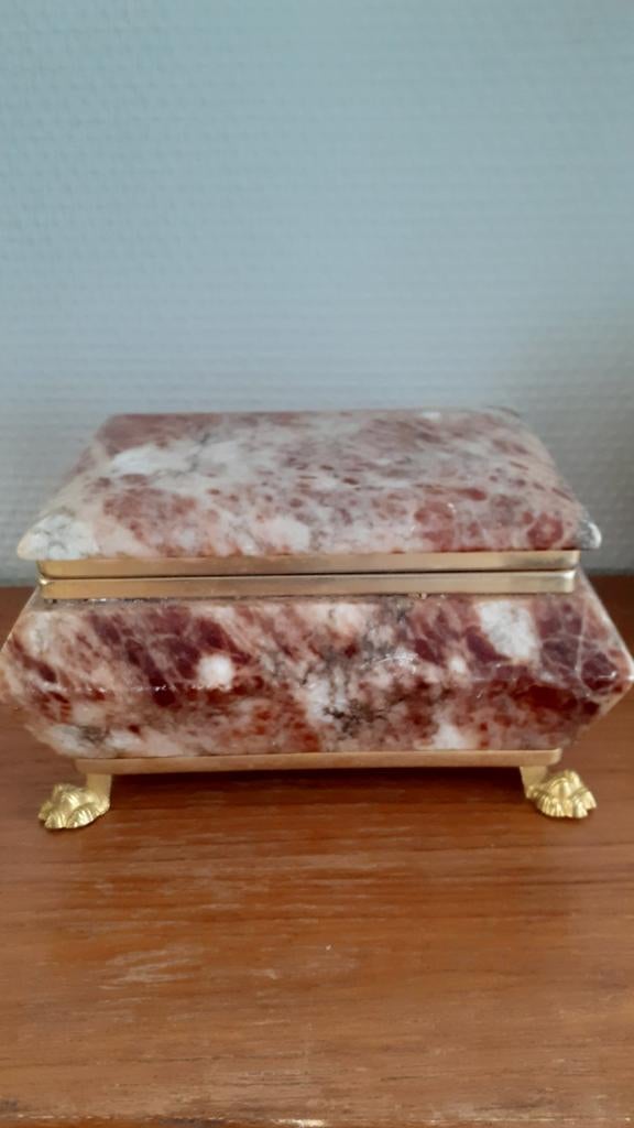 Vintage Marmeren Sieradendoosje met Bronzen Pootjes, Antiek en Kunst, Ophalen of Verzenden