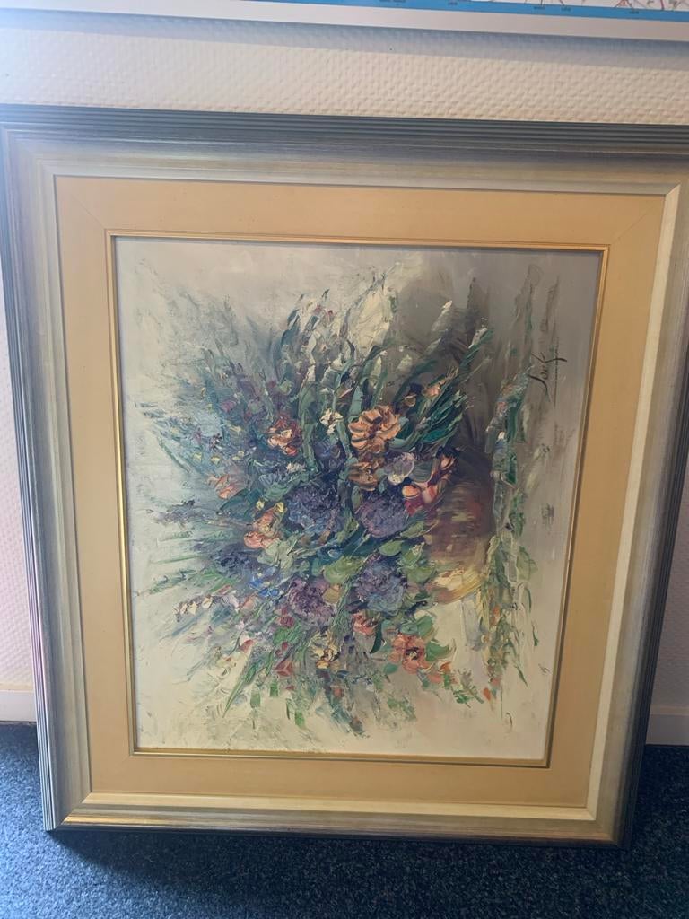 Schilderij met bloemen in lijst, Ophalen of Verzenden