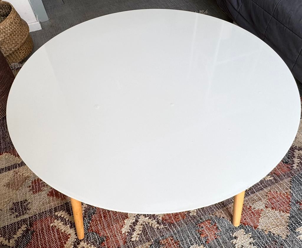 Witte ronde salontafel, Huis en Inrichting, Tafels | Salontafels, Ophalen, Gebruikt, 50 tot 100 cm, Rond