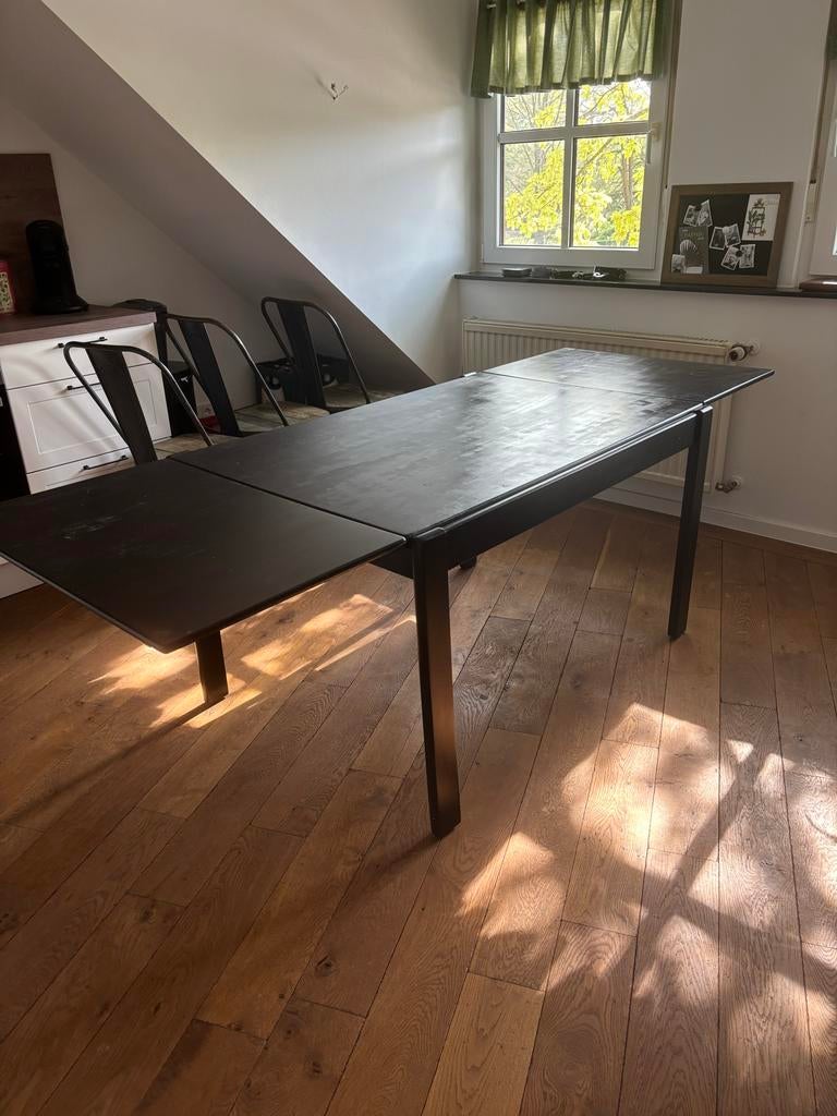 Uitschuifbare eettafel, zwart, Huis en Inrichting, Tafels | Eettafels, Ophalen, Gebruikt, 200 cm of meer, 50 tot 100 cm