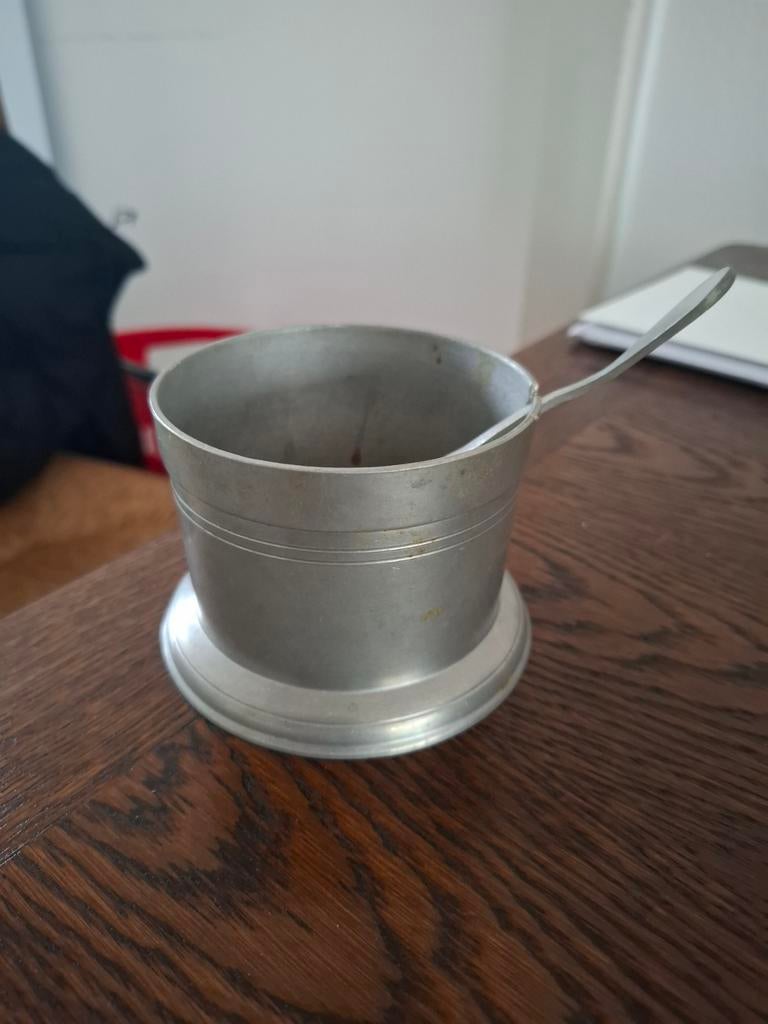 Antieke, tinnen suikerpot / zoutpot, Ophalen of Verzenden