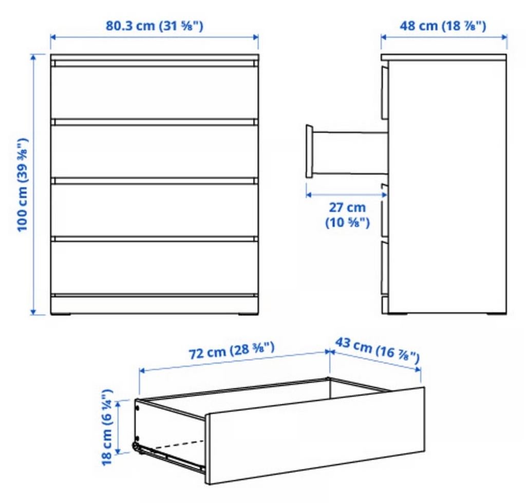 IKEA MALM Ladekast zwartbruin met 4 laden, Huis en Inrichting, Kasten | Ladekasten, Gebruikt, 100 tot 150 cm, 50 tot 100 cm, 25 tot 50 cm