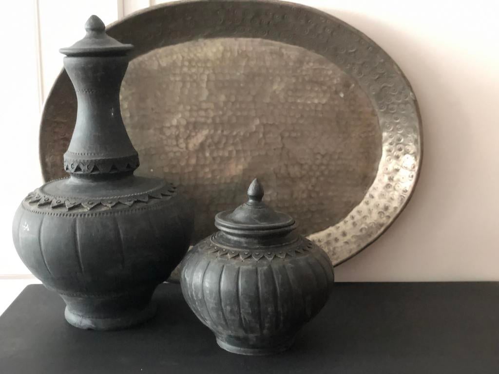 Oosters behammerde schaal dienblad india bohemian, Antiek en Kunst, Curiosa en Brocante, Ophalen of Verzenden