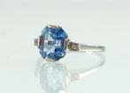 Vintage witgouden ring blauwe spinel diamant, Ophalen of Verzenden, Goud, Ring, Met edelsteen