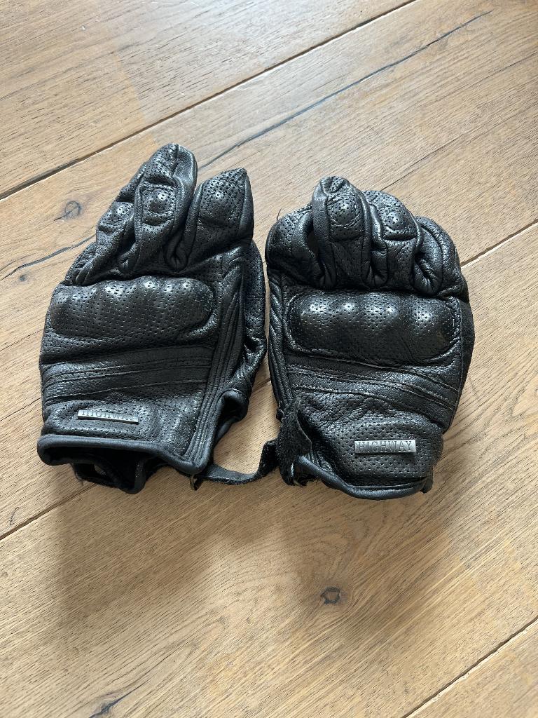 Highway black leather cafe racer gloves - L, Motoren, Kleding | Motorkleding, Highway, Heren, Ophalen of Verzenden, Laarzen
