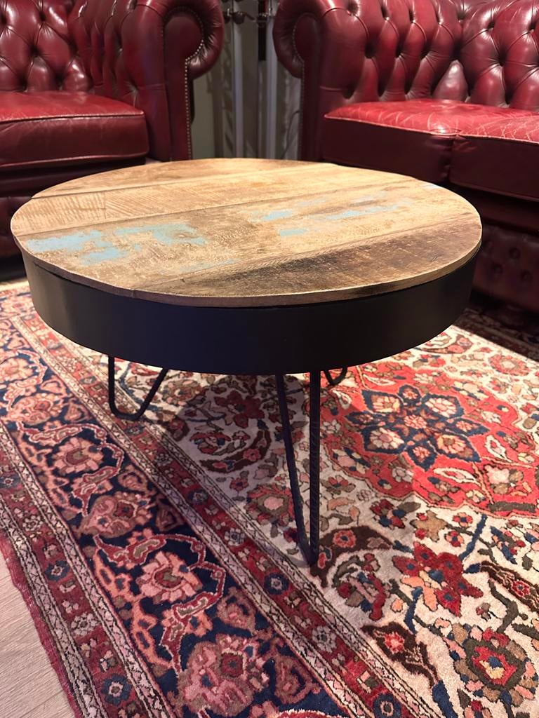 Salontafel met metalen pootjes in ‘V’ vorm, Ophalen, Gebruikt, Rond, 50 tot 100 cm