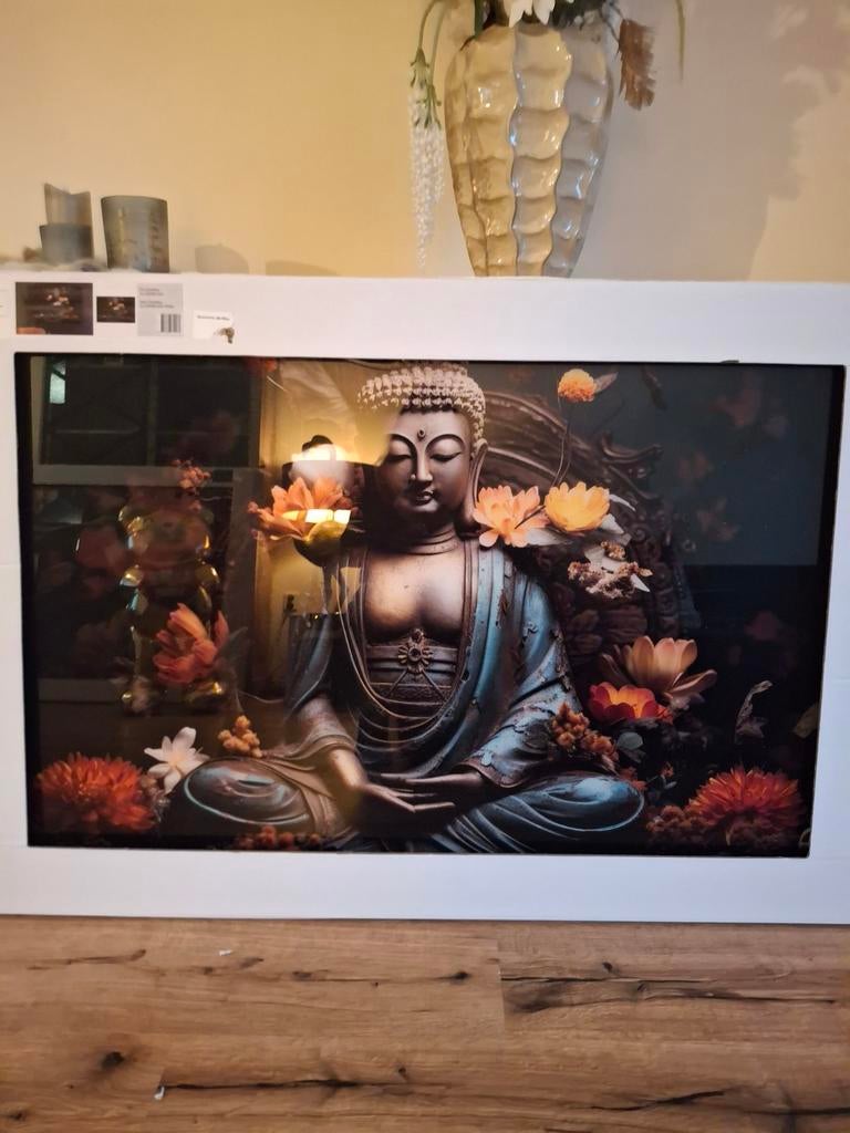 Mooi groot glasschilderij Boeddha 120 cm breed, nieuw, Ophalen, Nieuw, Schilderij, 100 tot 125 cm