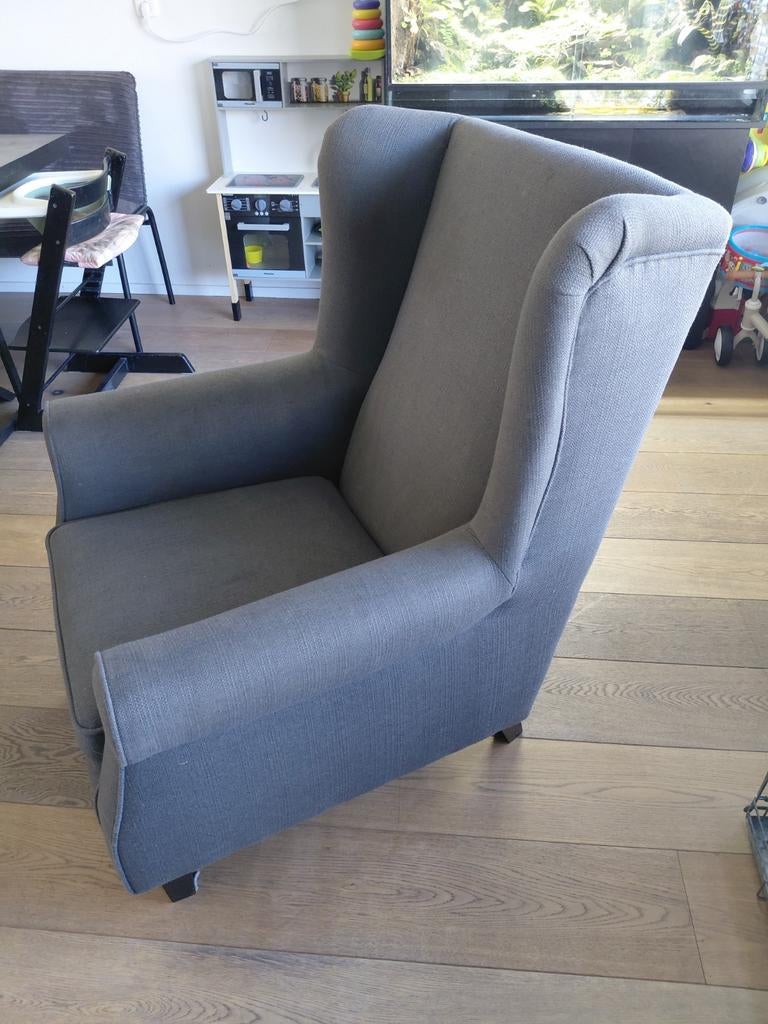 Mooie stoffen fauteuil - Grijs, Ophalen, Gebruikt, Tijdloos, Eén