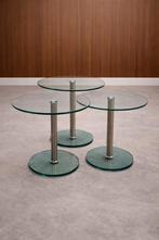3- Set Bijzettafel Salon-tafel Metaform KL 3 Glas RVS Rond, Ophalen of Verzenden