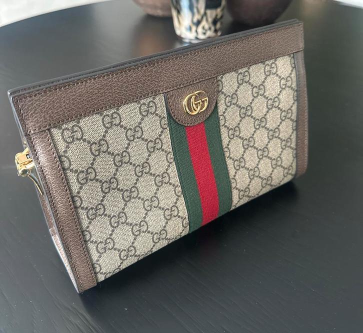 Gucci Ophidia GG Supreme Clutch met Webdetail, Sieraden, Tassen en Uiterlijk, Tassen | Damestassen, Zo goed als nieuw, Avondtasje