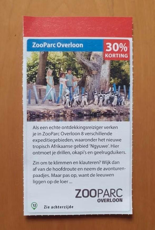 ZooParc Overloon 30% korting maximaal 4 personen, Tickets en Kaartjes, Recreatie | Dierentuinen, Drie personen of meer, Kortingskaart