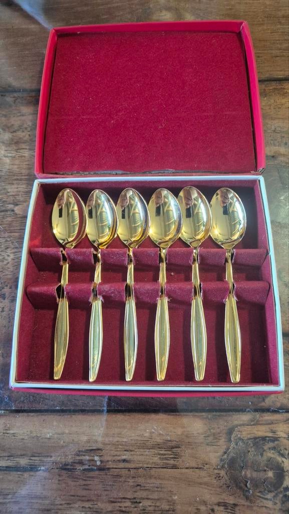 Set van 6 vintage theelepels uit de jaren '50, verguld, K B, Antiek en Kunst, Antiek | Bestek, Ophalen of Verzenden