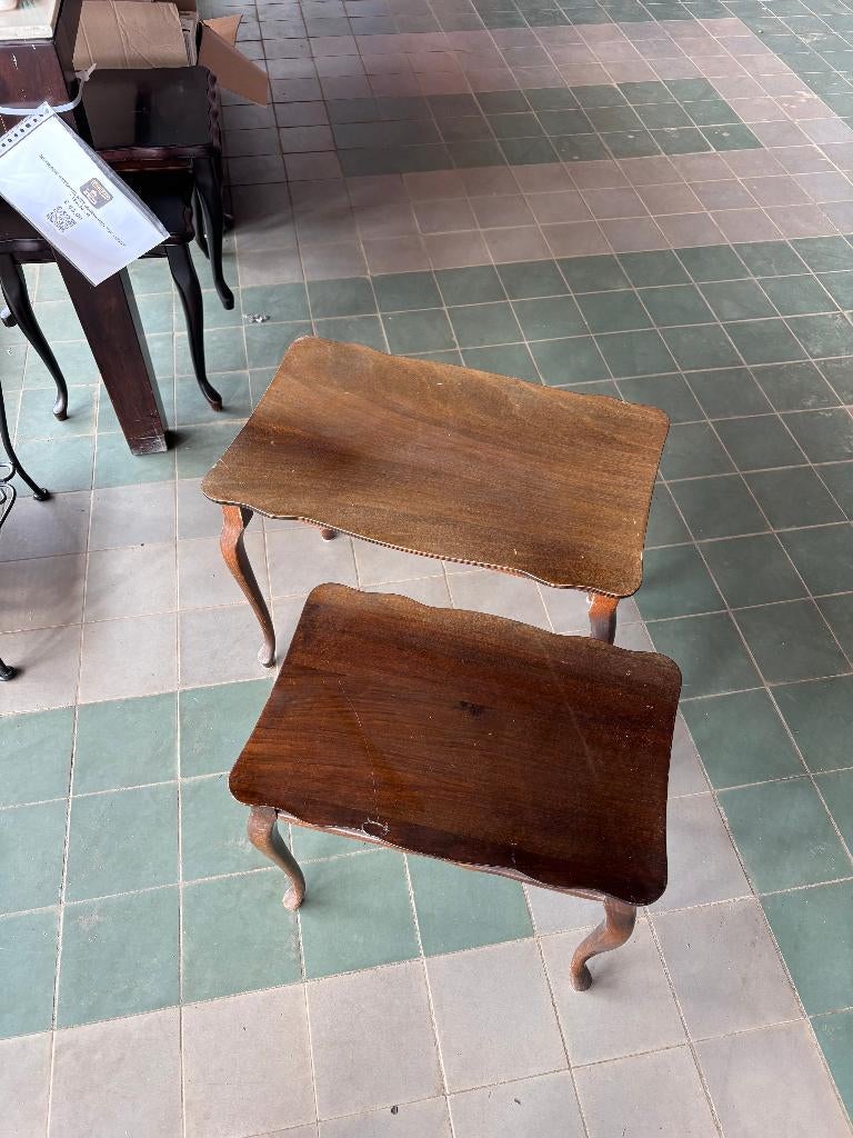 Bijzettafels Set Glanzend Bruin Hout Klassiek, Minder dan 55 cm, Gebruikt, Klassiek / Queen Anne, Rechthoekig