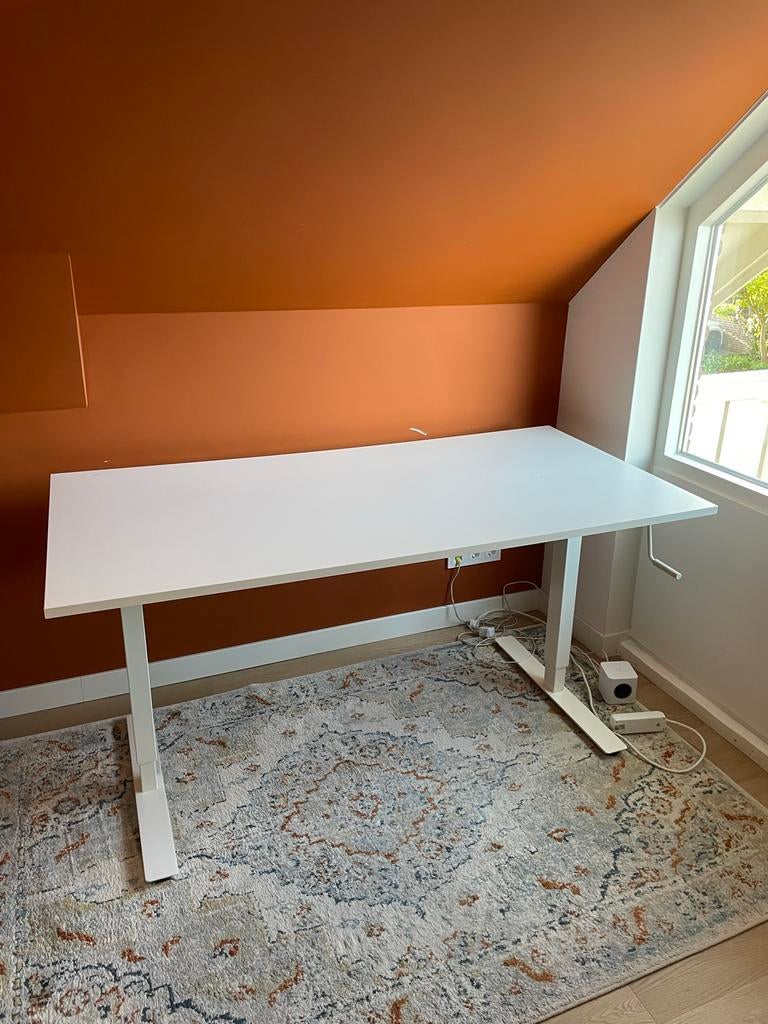 Ikea Trotten zit/sta bureau 160x80 wit, Ophalen, Zit-sta bureau, Gebruikt, Spaanplaat of MDF