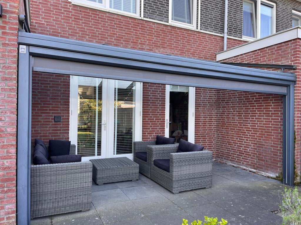 VERKOCHT Terrasoverkapping zonwering/ screen, Tuin en Terras, Overkappingen, Zo goed als nieuw, Serre, Ophalen