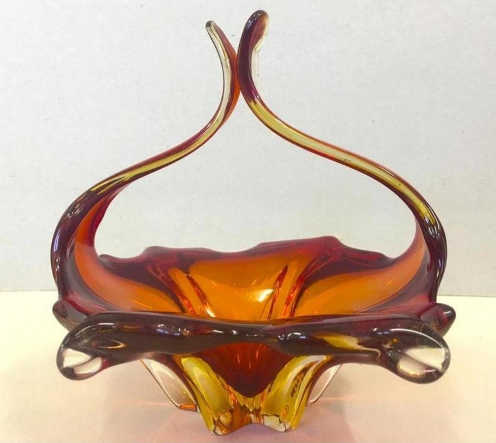 ANTIEKE MURANO VAAS HANDGEMAAKT - Venetie glas italie oranje, Antiek en Kunst, Antiek | Glas en Kristal, Ophalen of Verzenden