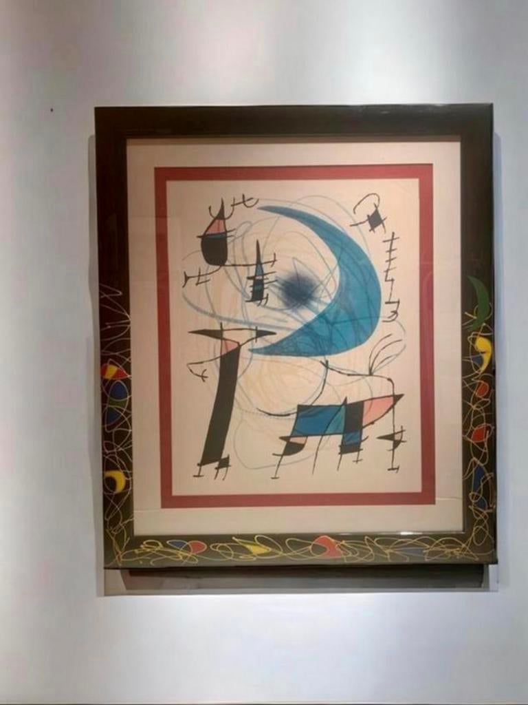 Grote Joan Miró lithografie - unieke handbeschilderde lijst, Ophalen