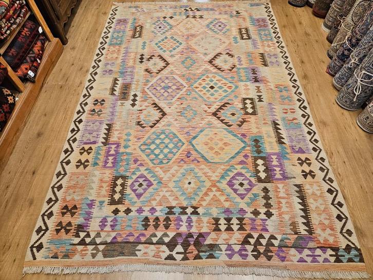 Handgeweven oosterse wollen kelim 300x199, Huis en Inrichting, Stoffering | Tapijten en Kleden, Nieuw, 150 tot 200 cm, 200 cm of meer