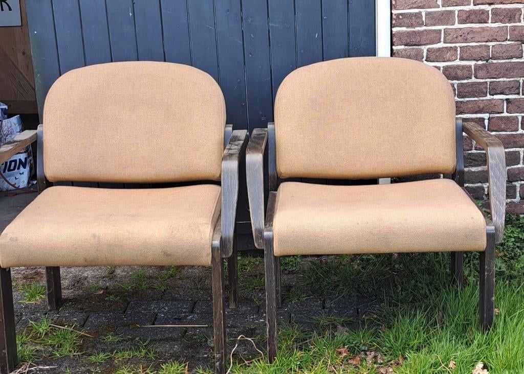 Twee S&H Duits design  lounge stoelen, Ophalen, Gebruikt, Twee, Bruin