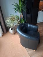 Zwart  kunst leer kuipstoel, Ophalen, Gebruikt, Minder dan 75 cm, Tijdloos, Modern