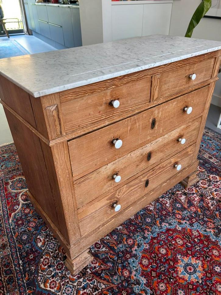 Houten ladekastje brocante marmer, Huis en Inrichting, Kasten | Ladekasten, Gebruikt, Minder dan 100 cm, 50 tot 100 cm, 25 tot 50 cm