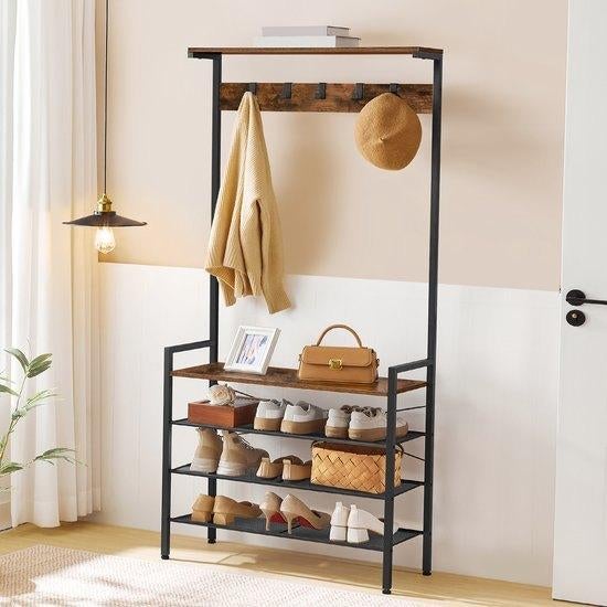 Nieuwe Kapstok-Garderoberek-Schoenenrek-Bruin-74x30x181cm, Huis en Inrichting, Nieuw, Ophalen of Verzenden, Minder dan 100 cm