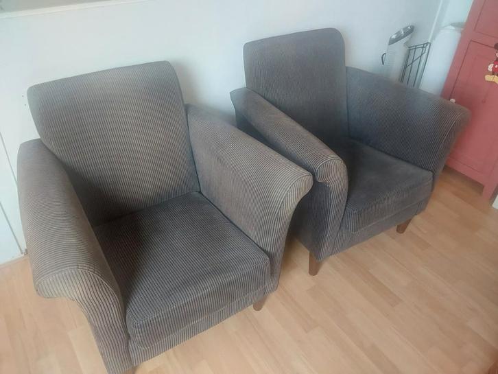 Twee comfortabele fauteuils - grijs gestreept, Huis en Inrichting, Fauteuils, Gebruikt, Stof, 75 tot 100 cm, 75 tot 100 cm, Ophalen