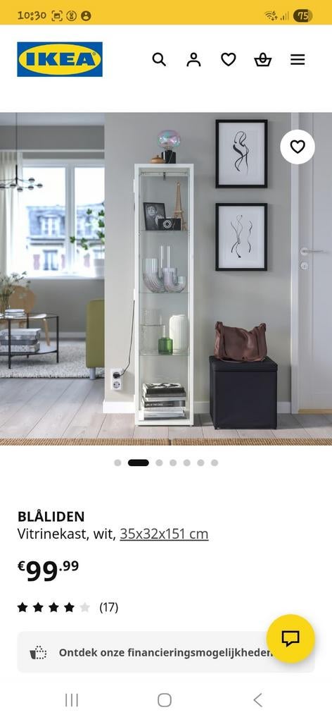 Blåliden vitrinekast IKEA, Ophalen, 50 tot 100 cm, Minder dan 100 cm, 25 tot 50 cm