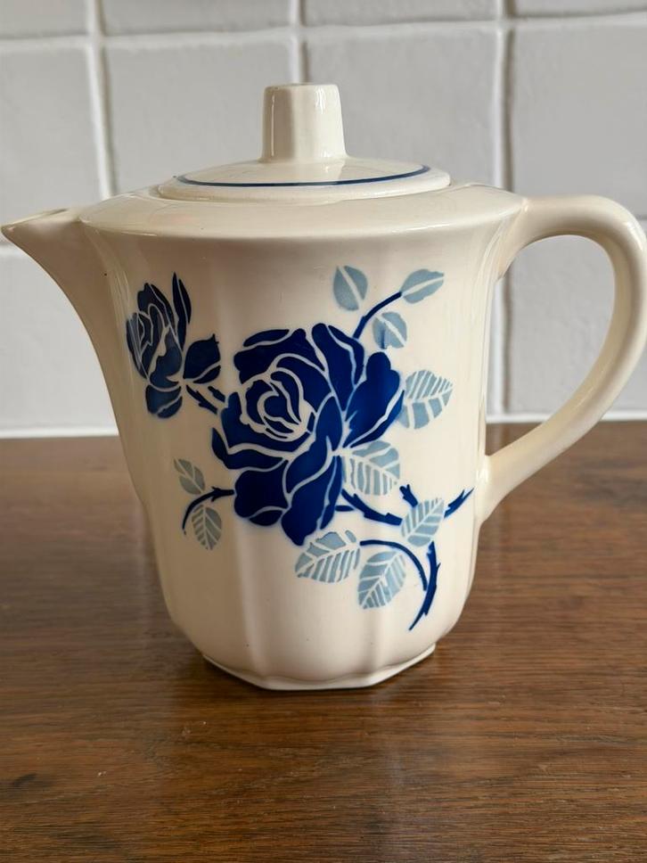 Antieke franse theepot Badonviller blauw dessin, Antiek en Kunst, Antiek | Servies los, Ophalen of Verzenden