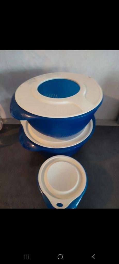 Nieuwe Tupperware Mickommen Set met Vergiet, Huis en Inrichting, Keuken | Tupperware, Nieuw, Bak of Kom, Blauw, Wit, Ophalen of Verzenden
