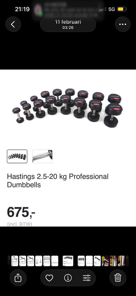 Hastings Professionele Dumbbells Set 2.5-20 kg, Ophalen, Zo goed als nieuw, Armen, Dumbbell