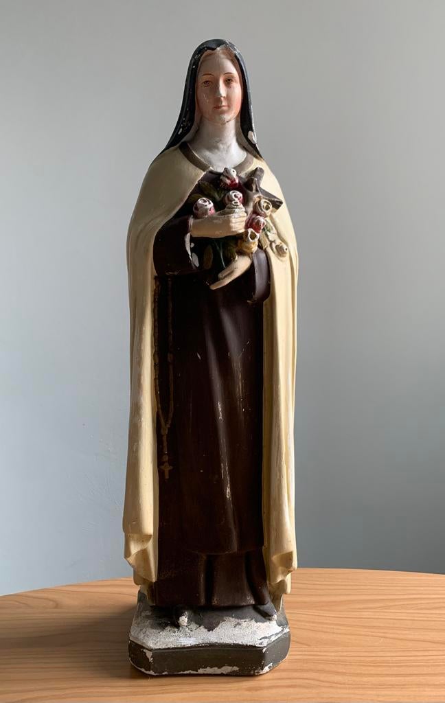 Antiek gipsen beeld van Heilige Theresia van Lisieux 63 cm., Ophalen of Verzenden