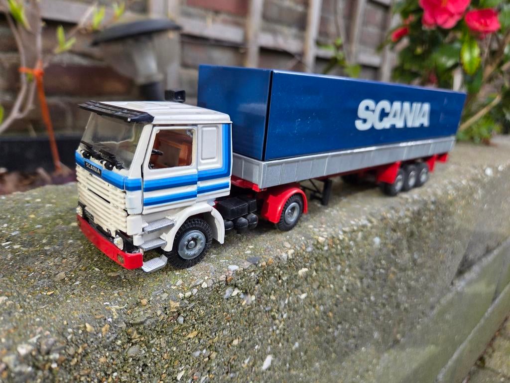 Tekno Scania 142 demo met huifoplegger., Ophalen of Verzenden, Zo goed als nieuw, Bus of Vrachtwagen, Tekno