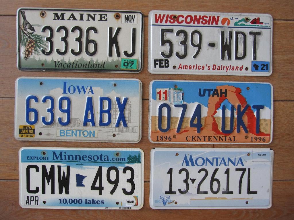 set van 6 USA nummerplaten kentekenplaten nummerplaat, Verzamelen, Automerken, Motoren en Formule 1, Ophalen of Verzenden, Gebruikt