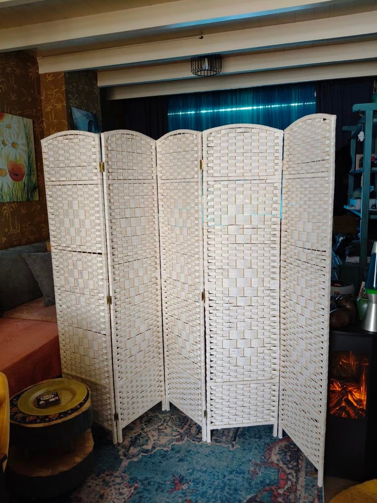 Kamerscherm, wit, 168cm hoog, 5 panelen, Huis en Inrichting, Woonaccessoires | Kamerschermen, Ophalen, Zo goed als nieuw