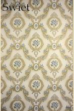 4978 goud blauw behang chique klassiek met bloemen 70s swiet, Ophalen of Verzenden, 25 tot 50 m², Wit