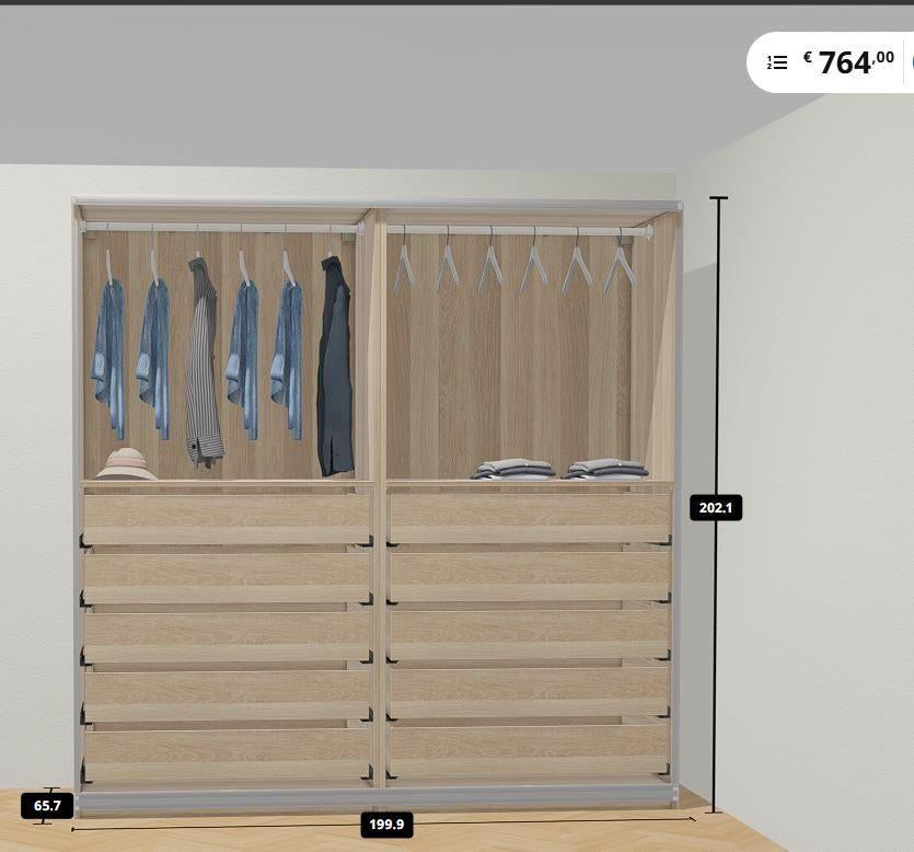 IKEA PAX kledingkast 200x58x201cm, Bezorg-/montageoptie, Met deur(en), IKEA PAX, Gebruikt, 200 cm of meer