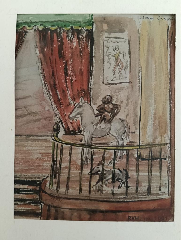 Jan Visser (1879-1961) - In het theater - aapje op paardje, Ophalen of Verzenden