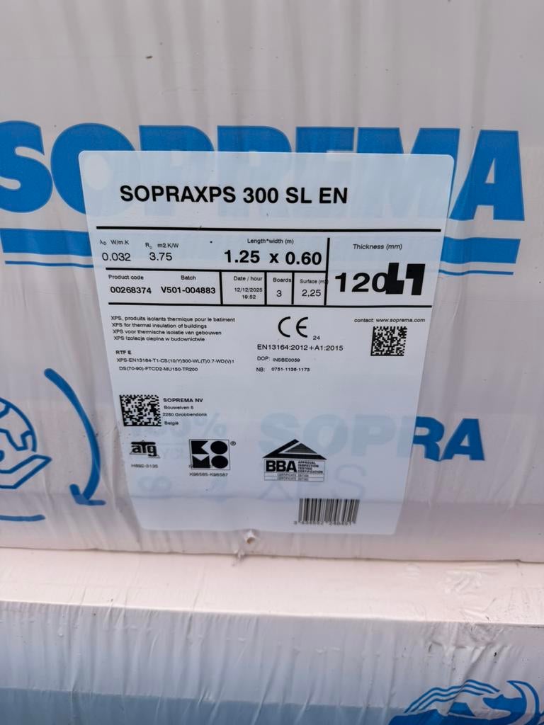 2 pakken (6 platen) XPS isolatieplaten 12 cm dik, Ophalen, Zo goed als nieuw, 12 cm of meer, 15 m² of meer